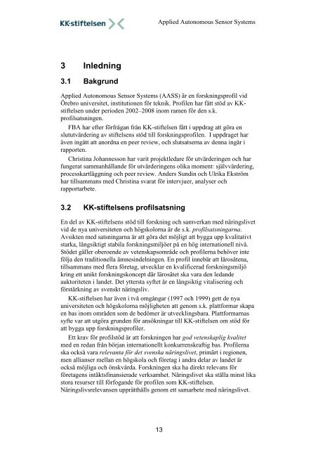 Applied Autonomous Sensor Systems - KK-stiftelsen