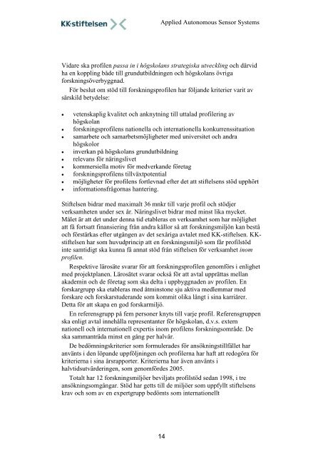 Applied Autonomous Sensor Systems - KK-stiftelsen