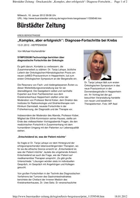 Bericht aus der Bürstädter Zeitung - Kreiskrankenhaus Bergstraße ...