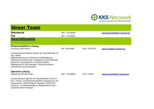 Ansprechpartner in der GeschÃ¤ftsstelle PDF | (44,73 ... - KKS-Netzwerk
