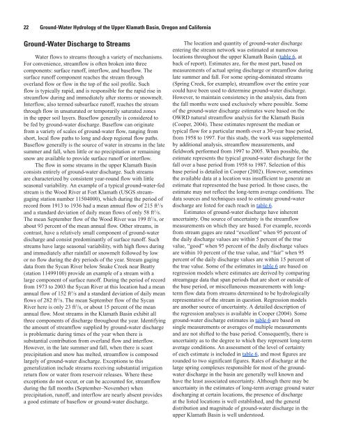 Ground-Water Hydrology of the Upper Klamath Basin, Oregon and ...