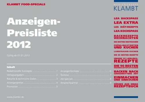 Anzeigen- Preisliste 2012 - Klambt-Verlag