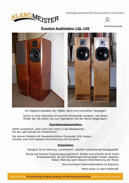 Ãcouton Audiolabor LQL 150 - Klangmeister
