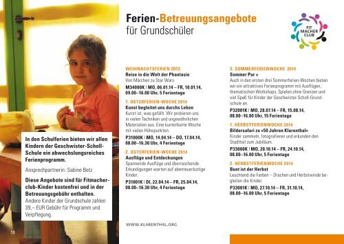 Gerade erschienen: Programm FrÃ¼hjahr/ Sommer 2014 - Klarenthal