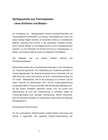 Spritzgussteile aus Thermoplasten - ohne Schlieren und Blasen -