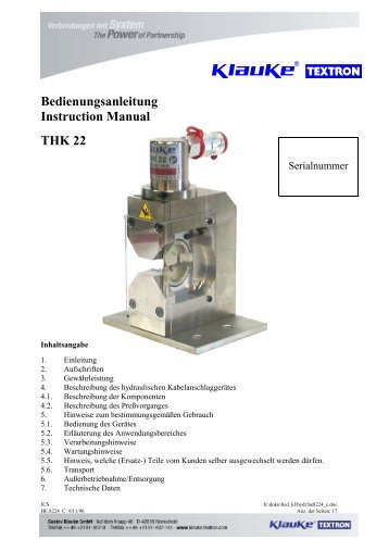 Bedienungsanleitungen - Gustav Klauke GmbH