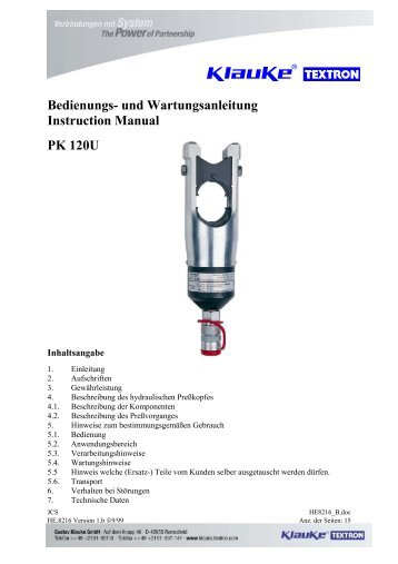 Bedienungsanleitungen - Gustav Klauke GmbH