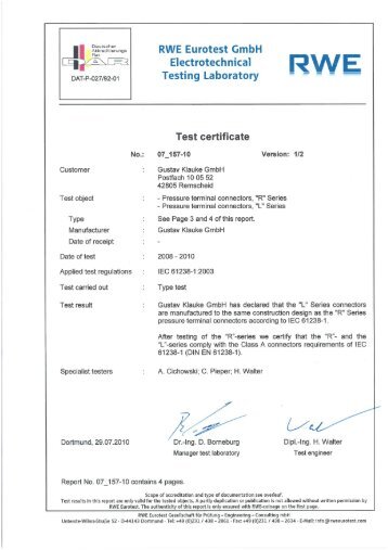 Test certificates (GS) - Gustav Klauke GmbH