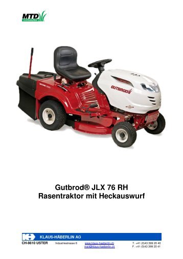 GutbrodÂ® JLX 76 RH Rasentraktor mit Heckauswurf