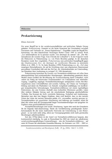 Zur Diskussion: Prekarisierung - Klaus Janowitz