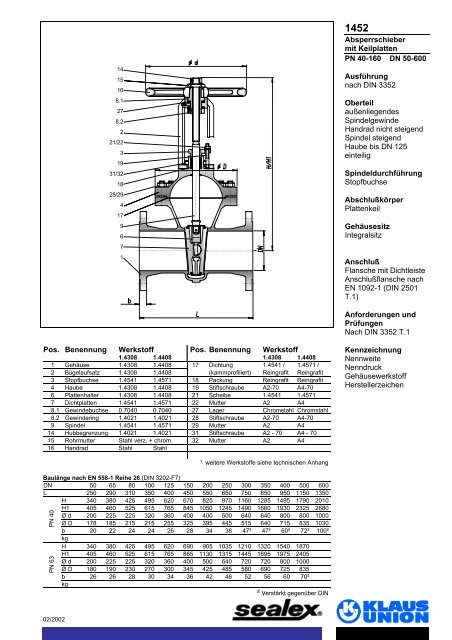 Absperrschieber mit Keilplatten PN 40-160 DN 50-600 AusfÃ¼hrung ...