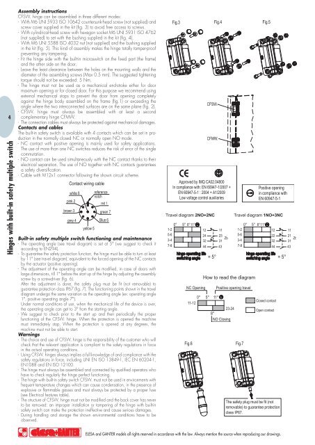 Hinges with built-in safety multiple switch