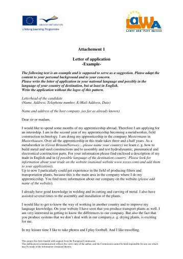 Attachement 1 Letter of application -Example-