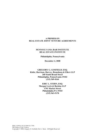 A primer on real estate joint venture agreements - Klehr Harrison ...