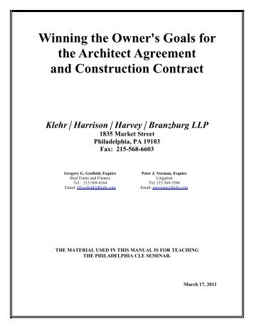 Winning the Owner's Goals for the Architect Agreement and ...