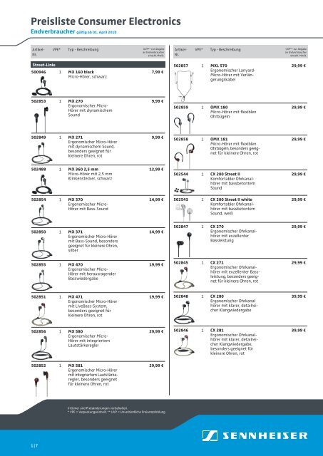 Preisliste Consumer Electronics - Klein + Hummel