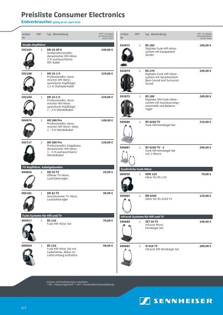 Preisliste Consumer Electronics - Klein + Hummel