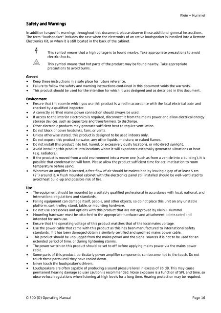 O 300 (D) Operating Manual v01 - Klein + Hummel