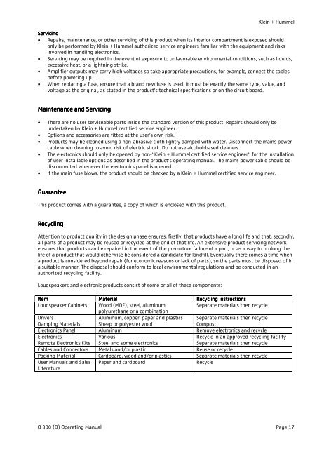 O 300 (D) Operating Manual v01 - Klein + Hummel