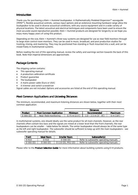 O 300 (D) Operating Manual v01 - Klein + Hummel