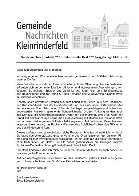 Sondernachrichtenblatt - JubilÃ¤ums-Dorffest - Gemeinde ...