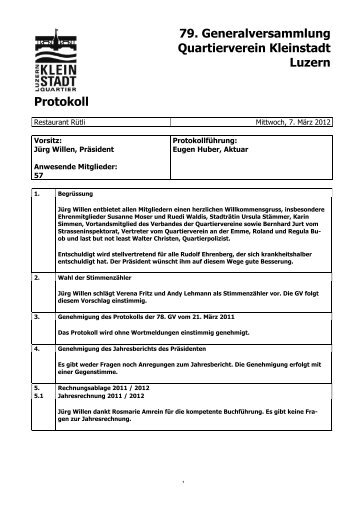 Protokoll der GV (PDF) - Quartierverein Kleinstadt Luzern