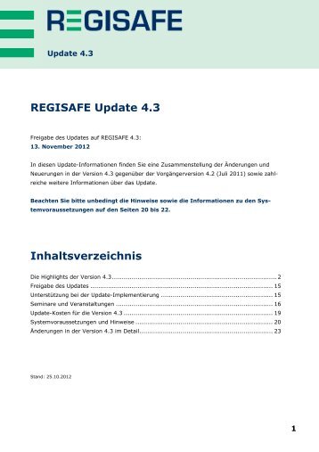 REGISAFE Update 4.3 Inhaltsverzeichnis