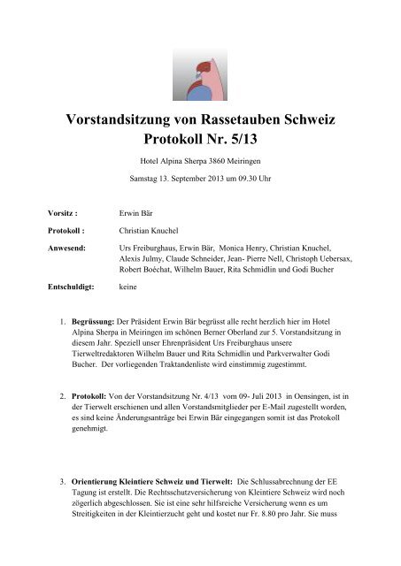 Protokoll 13.09.2013 - Kleintiere Schweiz