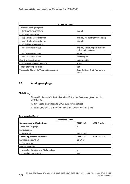 Automatisierungssystem S7-300 CPU-Daten CPU 31xC und ... - H