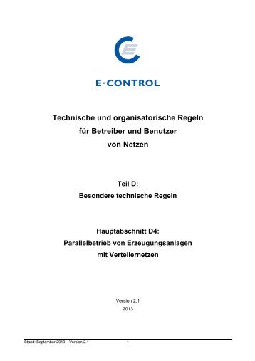 TOR D4 Parallelbetrieb von Erzeugungsanlagen mit Verteilernetzen ...