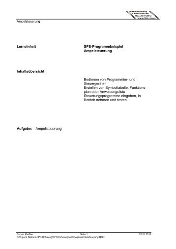 Ampelsteuerung Lerneinheit SPS-Programmbeispiel ...