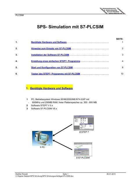 SPS- Simulation mit S7-PLCSIM
