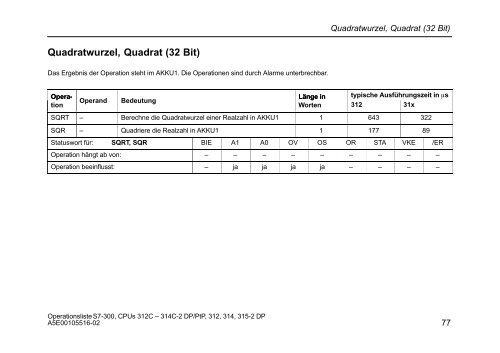 Operationsliste S7-300 CPU 312C, 313C, 313C-2 PtP, 313C-2 ... - H