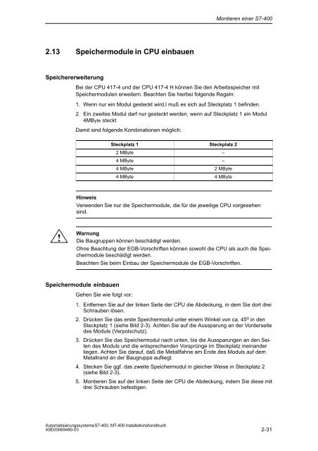 Automatisierungssysteme S7-400, M7-400 Aufbauen - H