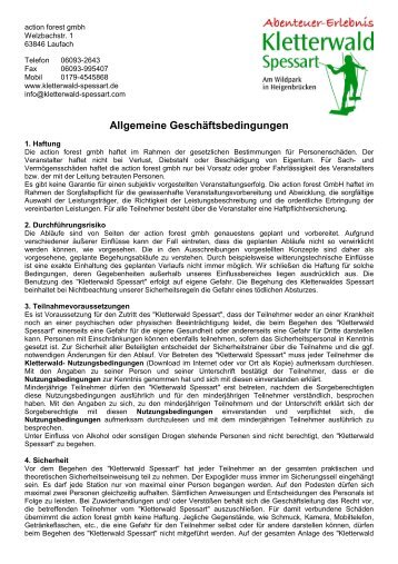Allgemeine Geschäftsbedingungen - Kletterwald Spessart