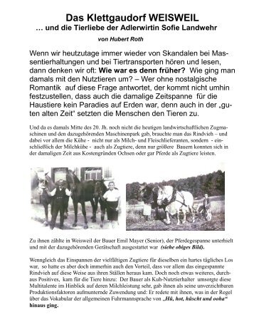 Weisweil - und die Tierliebe der Adlerwirtin - Klettgau-Historia