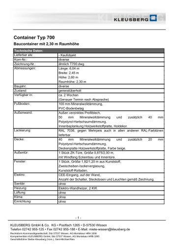 Container Typ 700 - Kleusberg GmbH & Co. KG