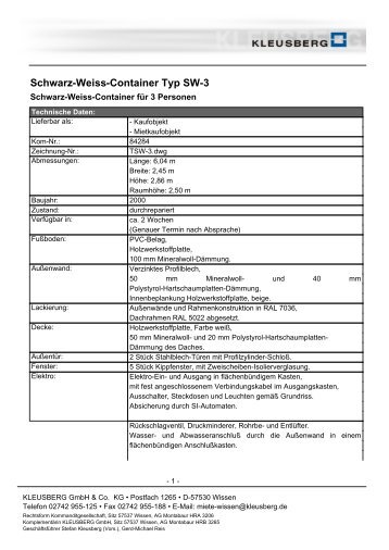 Schwarz-Weiss-Container Typ SW-3 - Kleusberg GmbH & Co. KG