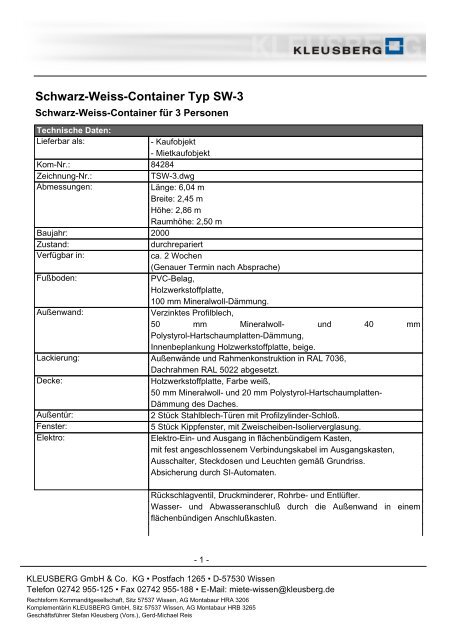 Schwarz Weiss Container Typ Sw 3 Kleusberg Gmbh Co Kg
