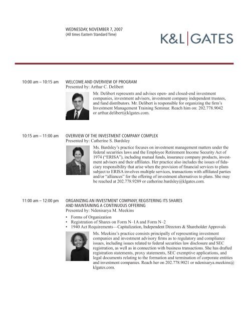 Investment Management Seminar Agenda - K&L Gates
