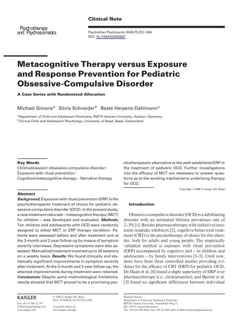 Metacognitive Therapy versus Exposure and Response Prevention ...