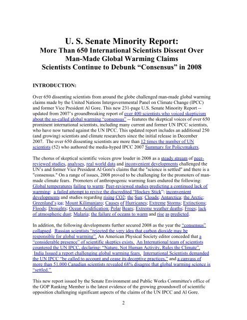 U. S. Senate Minority Report: - Klimaforschung