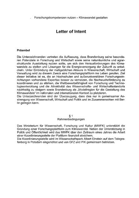 Letter of Intent - Forschungsplattform Klimawandel