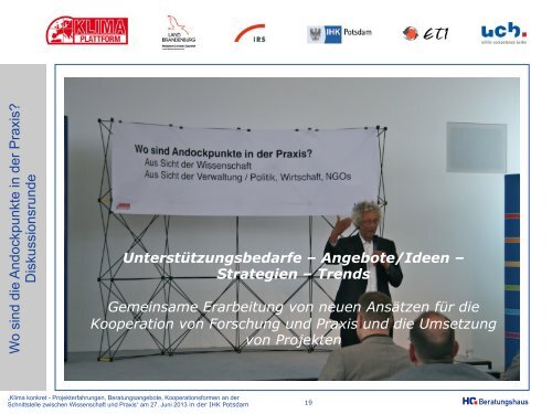 Projekterfahrungen, Beratungsangebote, Kooperationsformen an ...