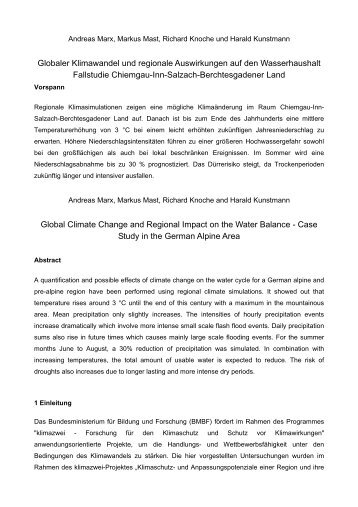 Globaler Klimawandel und regionale ... - Klima-Werkstatt