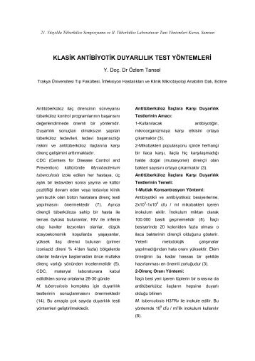 Klasik Antibiyotik DuyarlÄ±lÄ±k Test YÃ¶ntemleri - Klimik