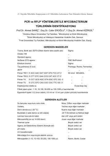 PCR ve RFLP yÃ¶ntemleri ile Mycobacterium tÃ¼rlerinin ... - Klimik