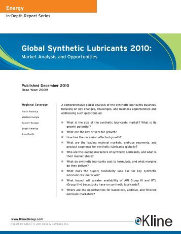 Global Synthetic Lubricants 2010 - Kline & Company