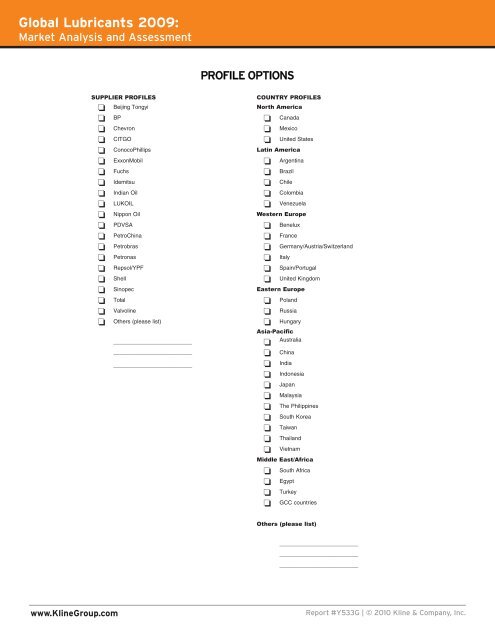 Global Lubricants 2009: - Kline & Company