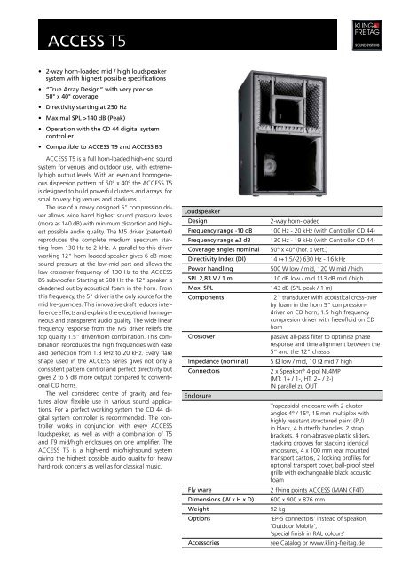 Kling & Freitag ACCESS T5 Datenblatt englisch - Kling und Freitag